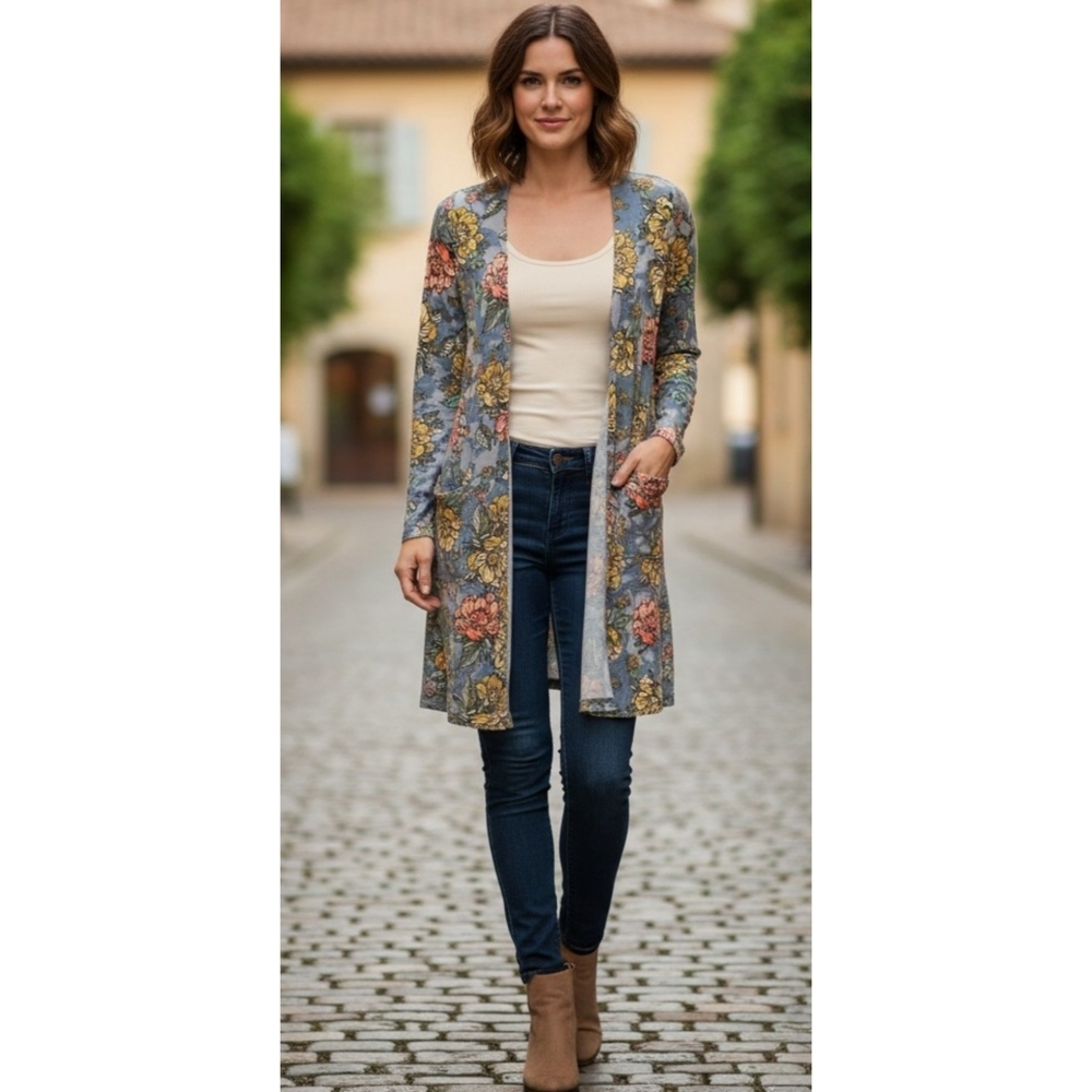 NEW Lularoe Sarah Cardigan Blue Floral Size S